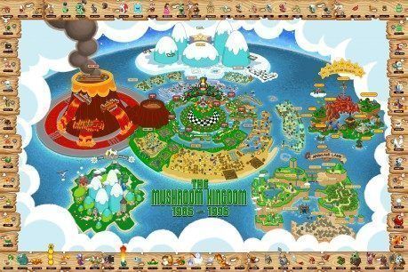 Mapa de los mundos de Super Mario Bros. de 1985 a 1996 Mapa de los mundos de Super Mario Bros. de 1985 a 1996