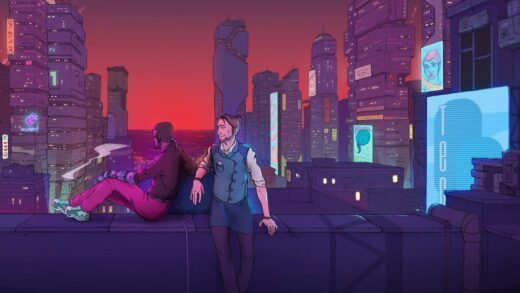 Paisaje de atardecer en The Red Strings Club